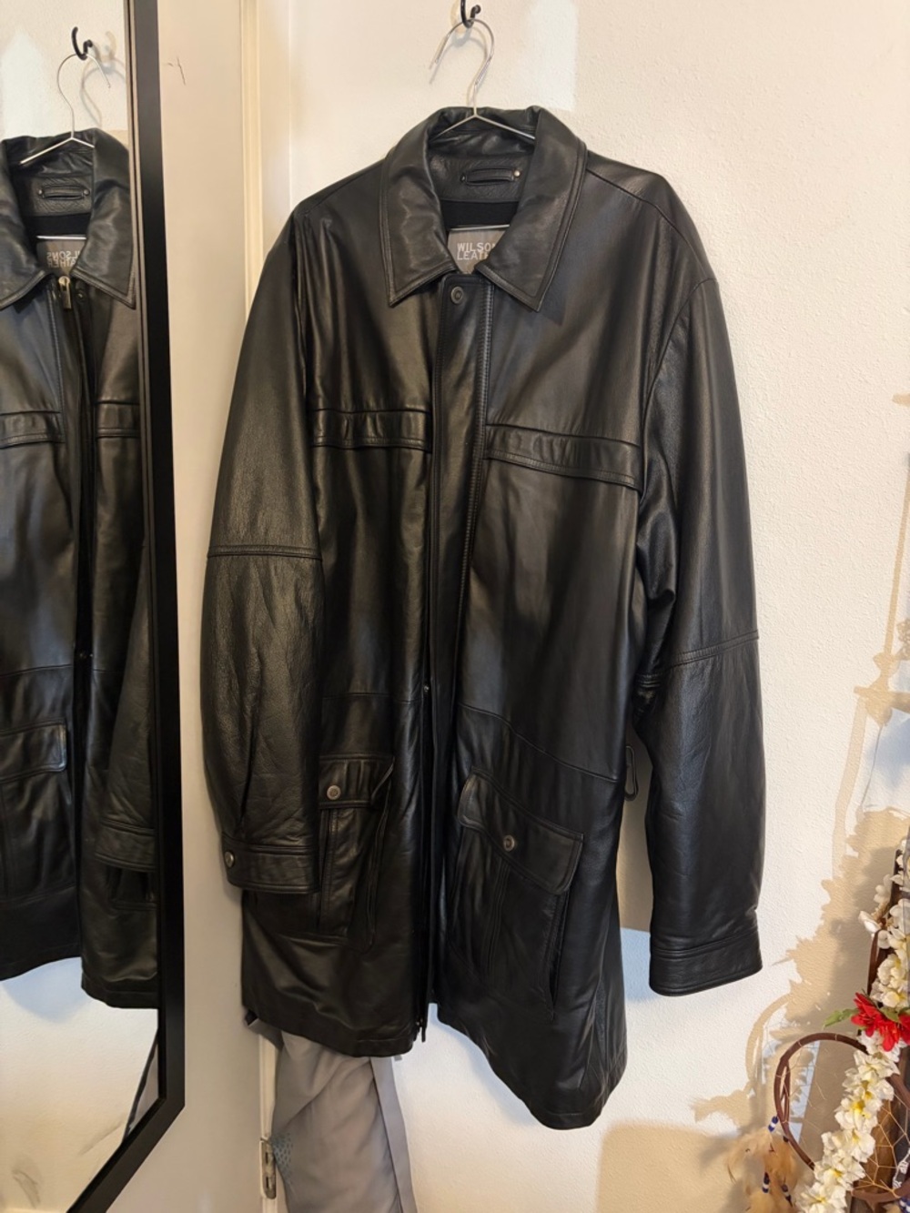 Wilsons Leather Men's Black Leather Trench Coat